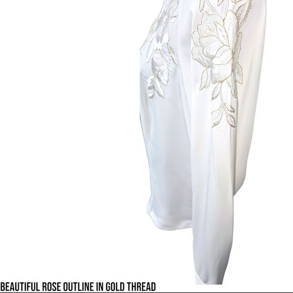 Kathy Cho Women's New Long Sleeve Floral Gold Embroidery Dress Blouse - Picture 8 of 16